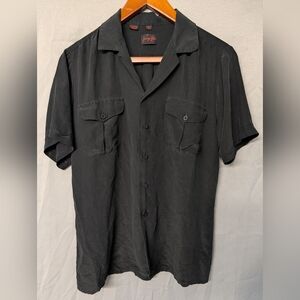 George Glen Black Silk Button Up Collar Shirt Size Medium